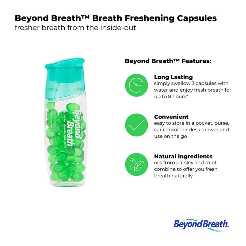 Breath Freshening Capsules, Fresher Breath From Inside-Out, Even Works On Bad Breath From Garlic, Lasts Up To 8 Hours, 50 Capsules