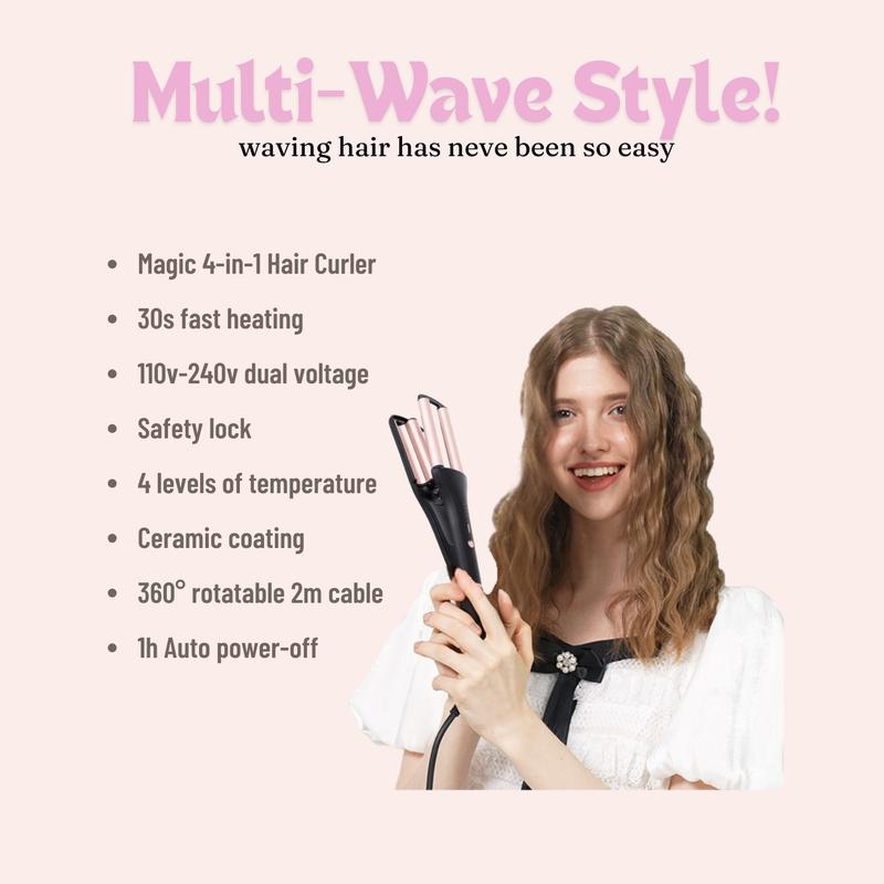 4 In 1 Adjustable Hair Crimper, Hair curler with 4 adjustable barrel size