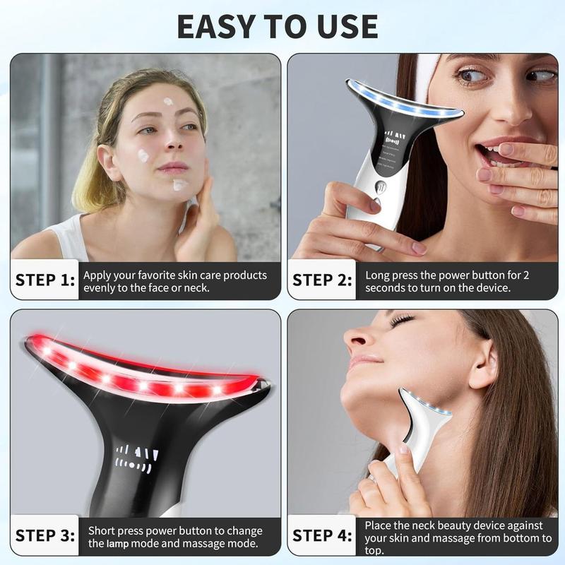 Portable 3 Adjustable Modes Facial Massager Neck Massager, Summer Neck Beauty Instrument, Rechargeable LED Tricolor Skin Care Beauty Massager for Women, Perfect Gift for Women and Men, Beauty Machine