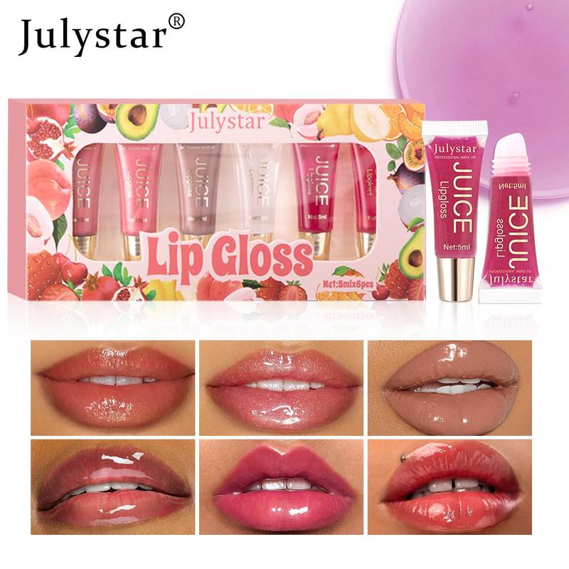 Fruit Flavor Lip Oil Set, 6 Counts set Moisturizing & Long-lasting Lip Gloss, Natural Color & High Gloss Lip Glaze Stick