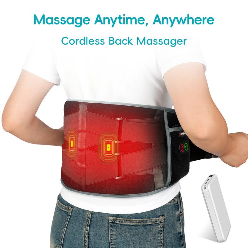 [XMAS GIFT] Cordless Back Massager with 3 Heating Level, up to 58'' Lower Back Massager Heating Pad for Back, 3 Heating Levels 3 Vibration Massage