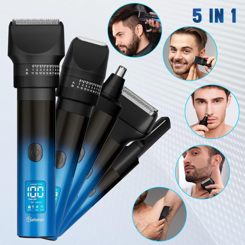 5 in 1 Electric Hair Trimmer, 1 Box Multifunctional Waterproof Hair Clipper with LED Display, USB Rechargeable Hair Trimmer for Men