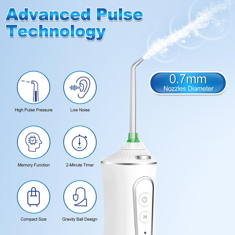 h2ofloss water flosser 300ML watertank & IPX7 Waterproof plus 5 modes,Cordless Oral Irrigator P11-white