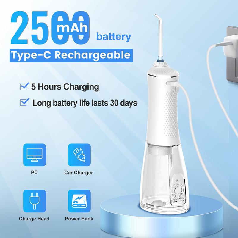 h2ofloss water flosser 300ML watertank & IPX7 Waterproof plus 5 modes,Cordless Oral Irrigator P11-white