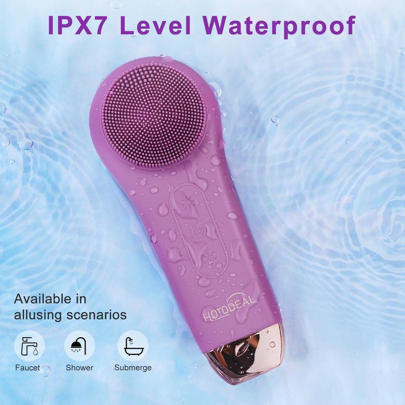 Electric Facial Cleansing Brush, Hot & Cold Use Waterproof Silicone Face Scrubber, Facial Skin Care Tool for Pores Cleaning, Skin Massage Brush Great for Women and Men