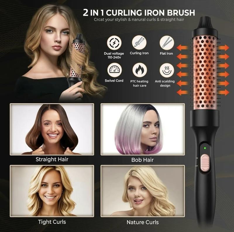 1.25-inch Professional Heated Curly Hair Brush Straight Hair Comb, Hot Tools Thermal Brush, Negative lon Perm Stick HeatingRound Brush Dual-purpose Hair Styling Comb, American Standard Plug, Women'sHair Styling Tool Comfort 1 2 inch curler