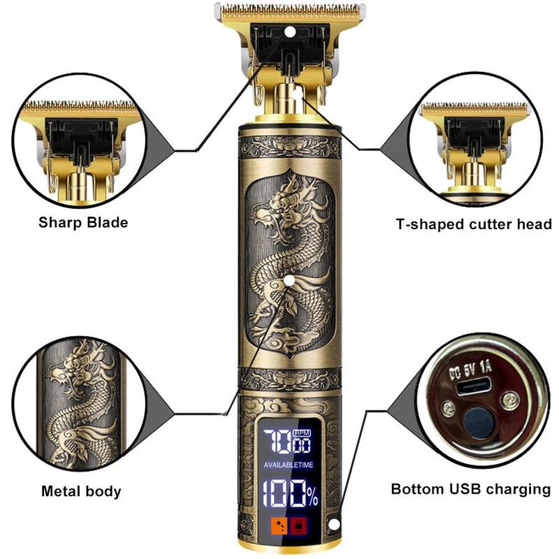 Vintage Dragon Engraving Hair Trimmer, 1 Set Rechargeable Hair Cutting Machine with LCD Display, Men's Trimmer, Body Hair Clippers for Daily