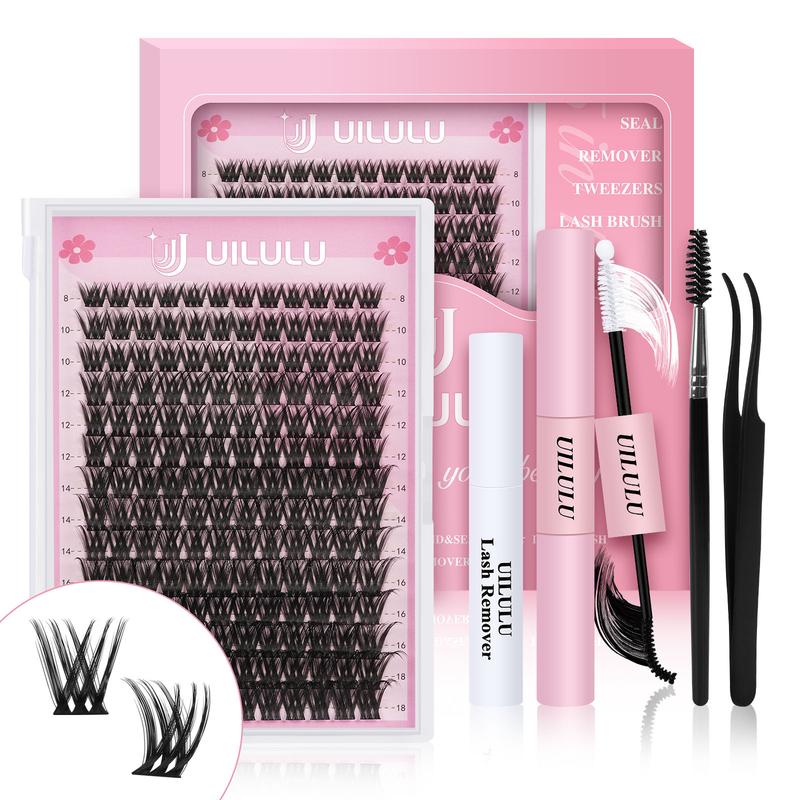 UILULU DIY Lash Extension Kit Individual Lashes Cluster D Curl Eyelash Set (8-18MM Kit)