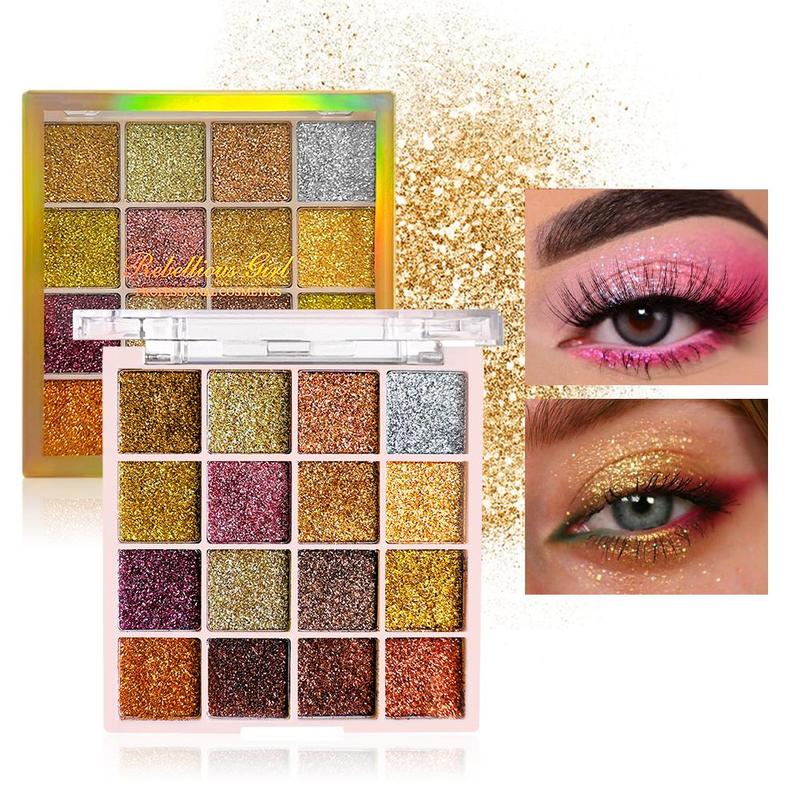 16 Color Glitter Eyeshadow Palette, Long Lasting Shimmering Eye Shadow Makeup Palette, High Pigmented Blendable Eyeshadow Powder, Christmas Gift