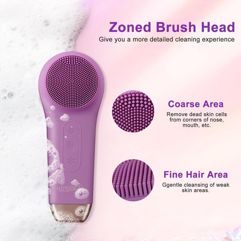 Electric Facial Cleansing Brush, Hot & Cold Use Waterproof Silicone Face Scrubber, Facial Skin Care Tool for Pores Cleaning, Skin Massage Brush Great for Women and Men