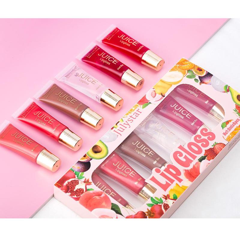 Fruit Flavor Lip Oil Set, 6 Counts set Moisturizing & Long-lasting Lip Gloss, Natural Color & High Gloss Lip Glaze Stick