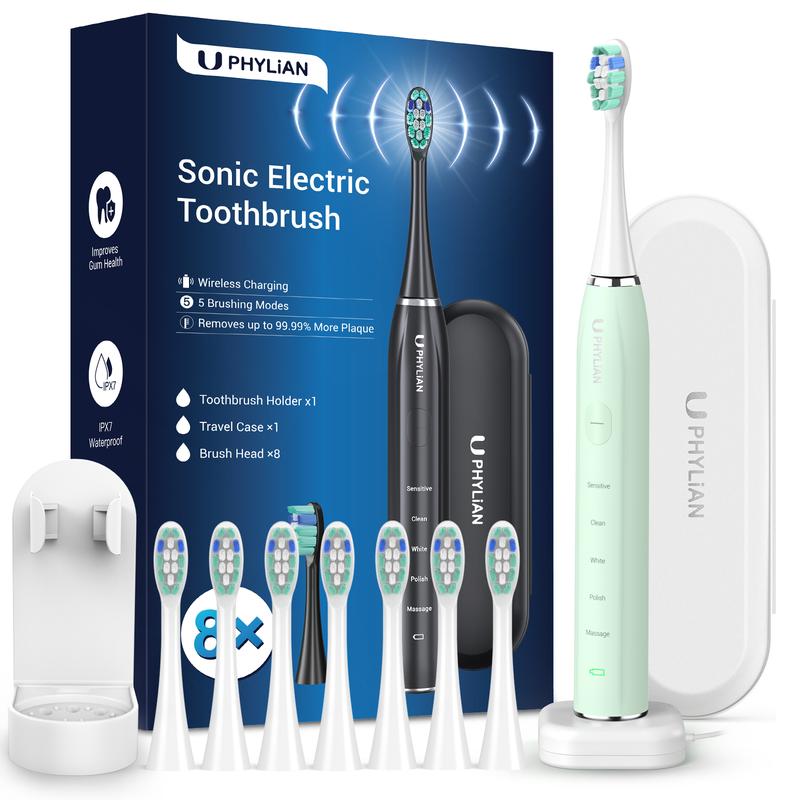 PHYLiAN-Sonic Electric Toothbrush, Electric Toothbrush with 8 Heads, 5 Modes, Timer, Gift for Her Him