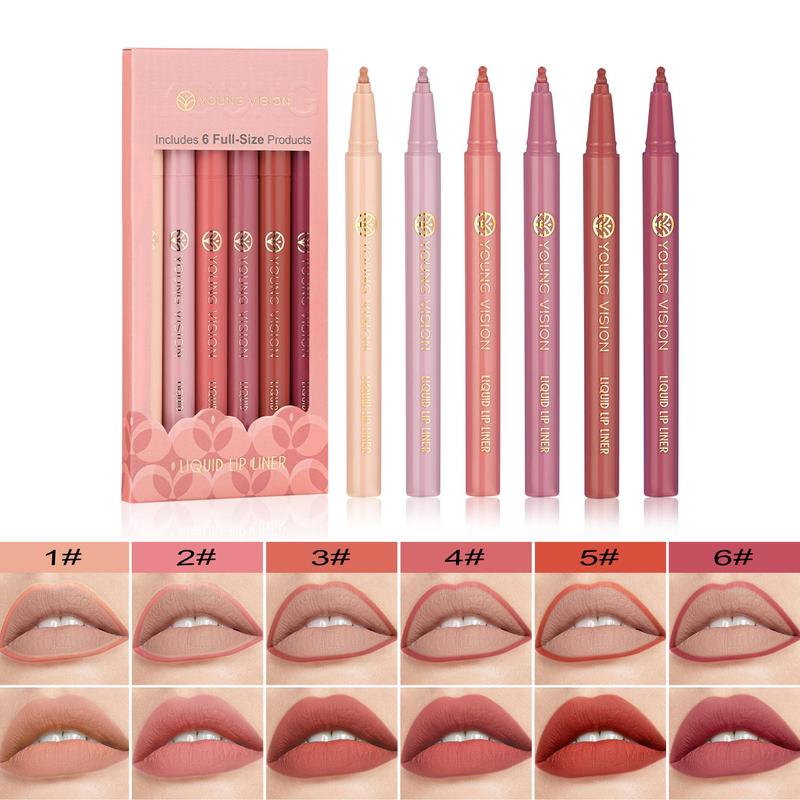 Matte Liquid Lip Liner, 6 Counts Waterproof Lip Liner Pencil, Easy Coloring Lip Liner Pen, Moisturizing Lip Stick for Women, Lip Makeup Accessories