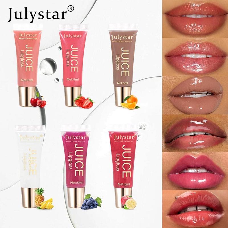 Fruit Flavor Lip Oil Set, 6 Counts set Moisturizing & Long-lasting Lip Gloss, Natural Color & High Gloss Lip Glaze Stick