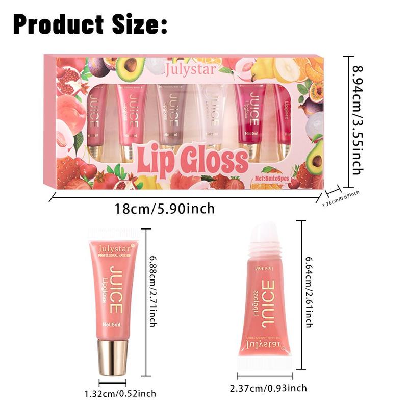 Fruit Flavor Lip Oil Set, 6 Counts set Moisturizing & Long-lasting Lip Gloss, Natural Color & High Gloss Lip Glaze Stick