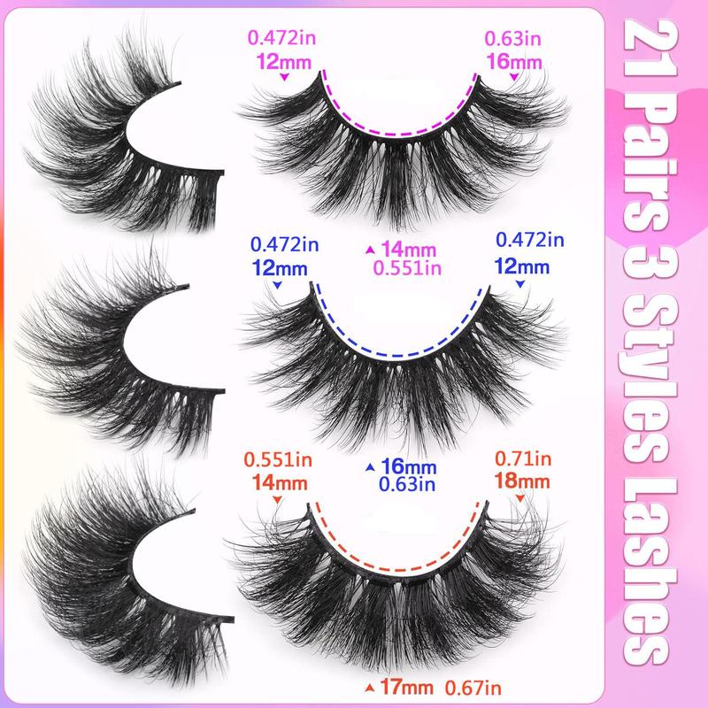 3D False Eyelashes, 21 Pairs Natural Curling Wispy Cat Eye Faux Cluster Lashes, Volumized False Eyelashes for Women and Girls Eye Makeup Enhancement