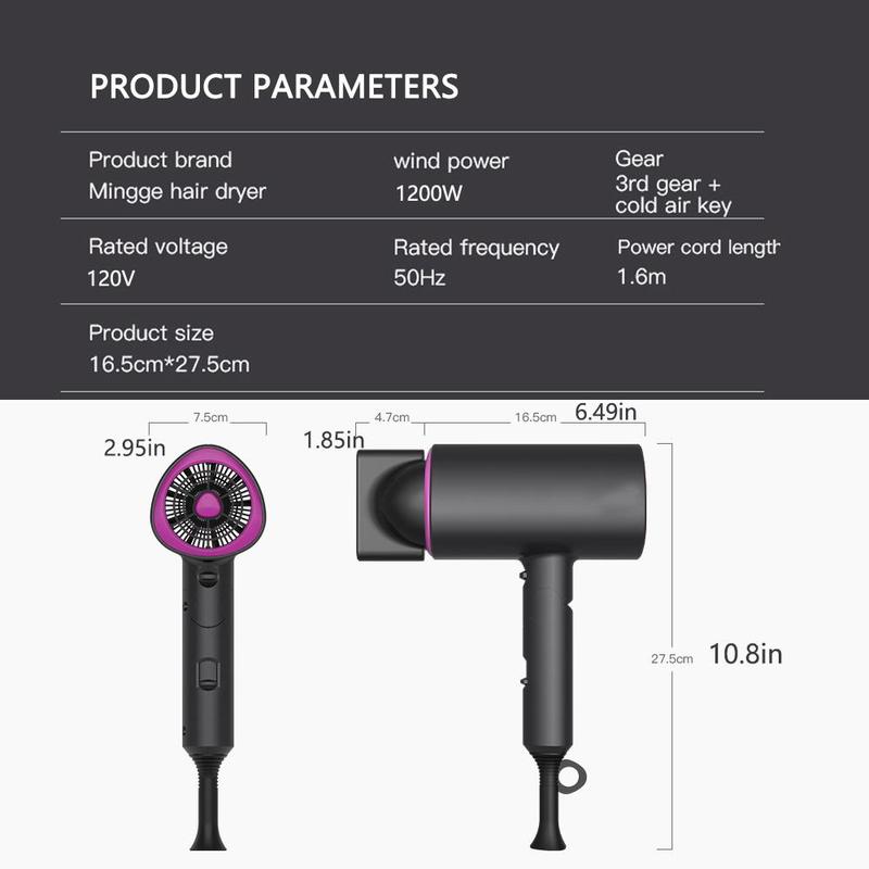 1200W Hair Dryer, Portable Blow Dryer for Curly Hair for Women Men, Lightweight Hair Dryer with Diffuser & Nozzle for Fast Drying As Salon