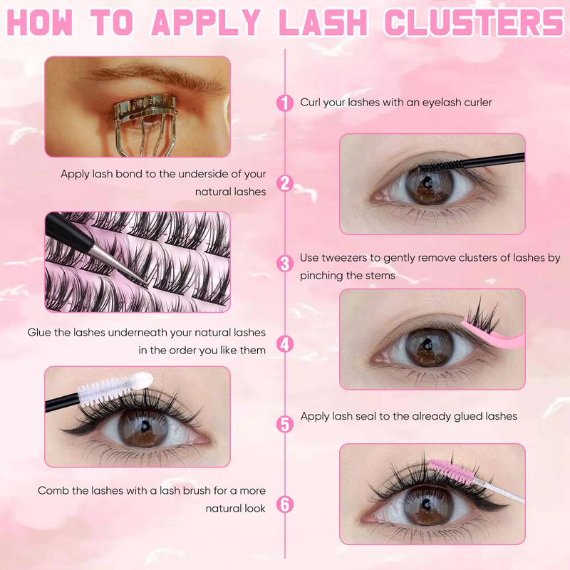 zanlufly Natural Lash CLusters C Curl Wispy Eyelashes Extensions Short Anime EyeLash Extension Kit Makeup 9 10 11MM Manga Eyelash Extensions Cosmetic