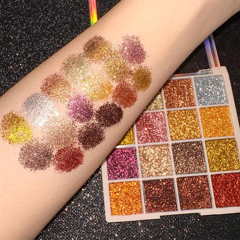 16 Color Glitter Eyeshadow Palette, Long Lasting Shimmering Eye Shadow Makeup Palette, High Pigmented Blendable Eyeshadow Powder, Christmas Gift