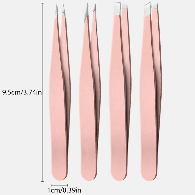 Professional Tweezer Set, 4pcs set Stainless Steel Eyebrow Tweezers Kit, Eyebrow Hair Removal Tweezer, Makeup Tool for Women