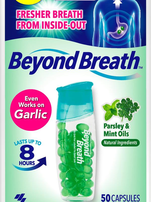 Breath Freshening Capsules, Fresher Breath From Inside-Out, Even Works On Bad Breath From Garlic, Lasts Up To 8 Hours, 50 Capsules