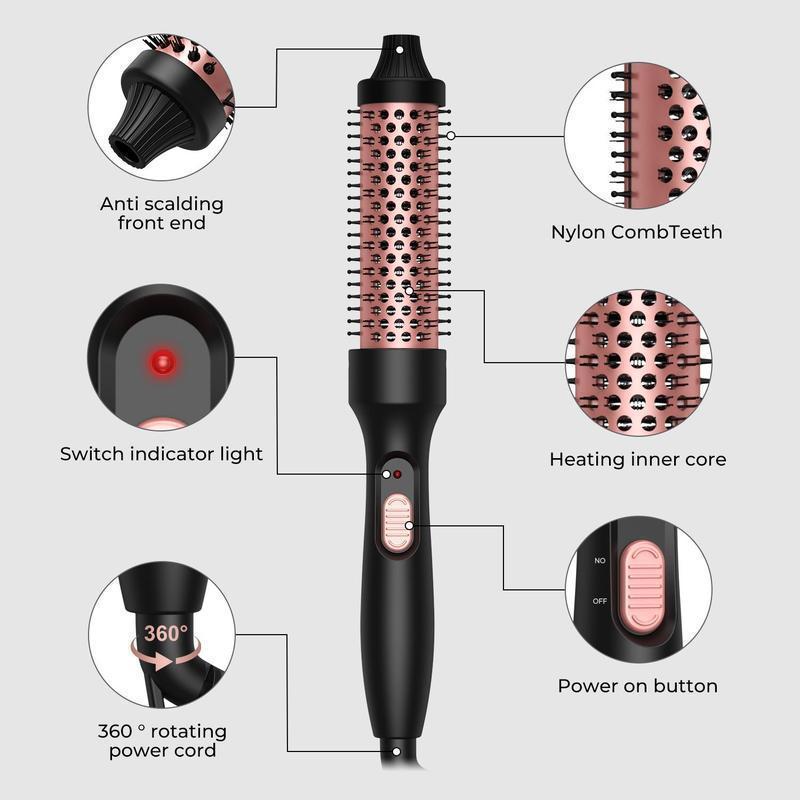 Electric Heated Hair Curler, Fast Heat Up Blowout Brush Hair Curling Wand, Professional Heated Hair Styling Tool, Thermal Brush for Create Beach Waves Styling