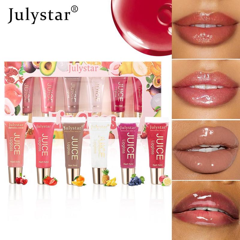 Fruit Flavor Lip Oil Set, 6 Counts set Moisturizing & Long-lasting Lip Gloss, Natural Color & High Gloss Lip Glaze Stick