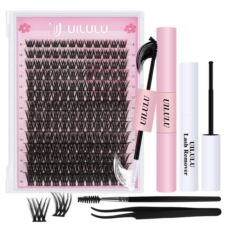 UILULU DIY Lash Extension Kit Individual Lashes Cluster D Curl Eyelash Set (8-18MM Kit)