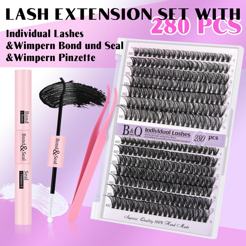 B&Q LASH l 30D+40D G Lash Kit l 280pcs Individual Lashes,D Curl (9-16MIX) for DIY Lashes Extension, Waterproof Long Lasting Beginner Friendly