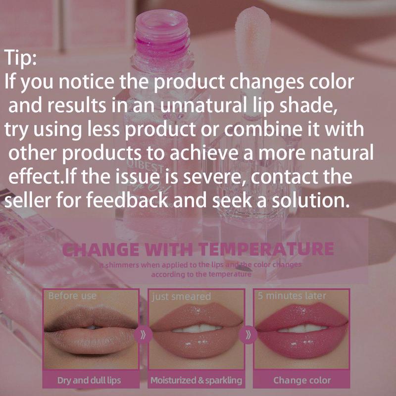 Temperature Changing Glossy Lip Oil, Moisturizing Easy Coloring Lip Gloss, Non-stick Cup Lip Glaze for Women, Hydrating Discreet Vibe Lipstick, Christmas, Christmas Gift