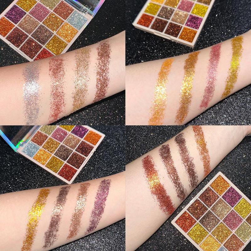 16 Color Glitter Eyeshadow Palette, Long Lasting Shimmering Eye Shadow Makeup Palette, High Pigmented Blendable Eyeshadow Powder, Christmas Gift