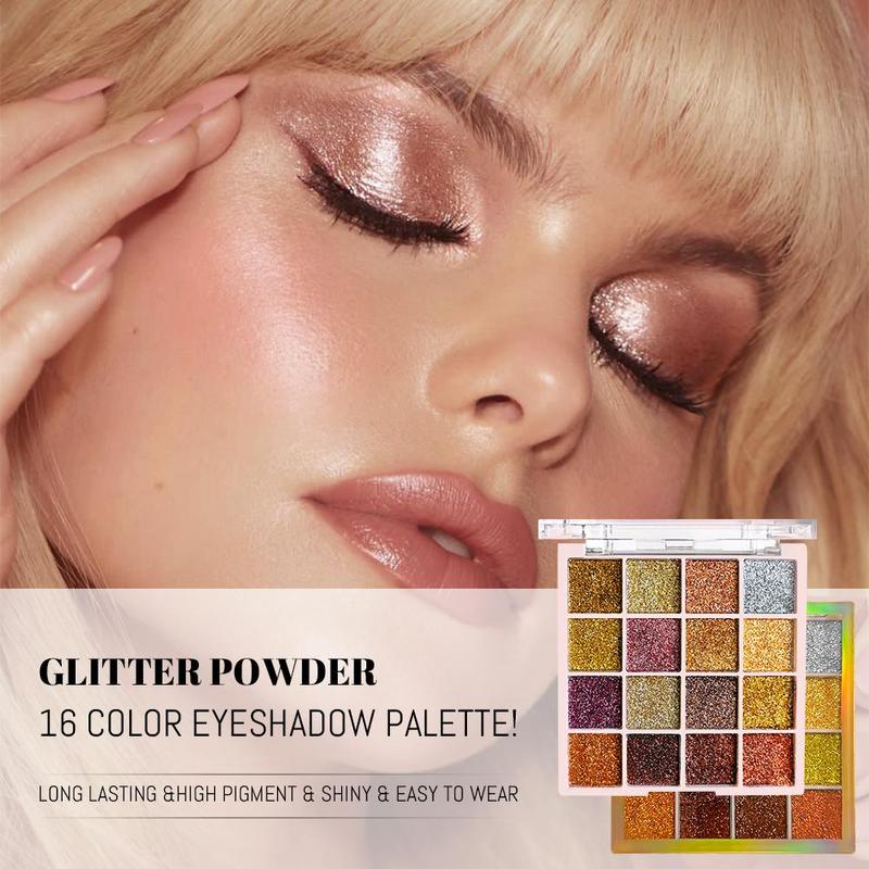 16 Color Glitter Eyeshadow Palette, Long Lasting Shimmering Eye Shadow Makeup Palette, High Pigmented Blendable Eyeshadow Powder, Christmas Gift