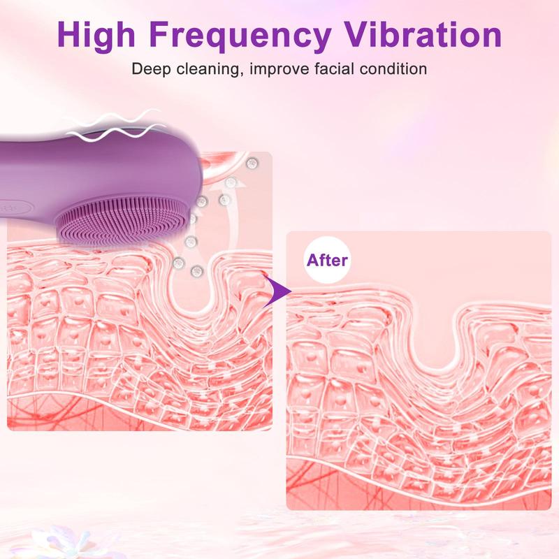 Electric Facial Cleansing Brush, Hot & Cold Use Waterproof Silicone Face Scrubber, Facial Skin Care Tool for Pores Cleaning, Skin Massage Brush Great for Women and Men