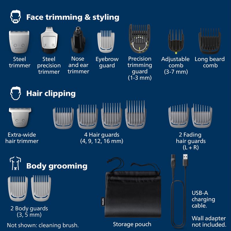 Philips Norelco Multigroom Series 7000, Mens Grooming Kit with Trimmer for Beard, Head, Hair, Body, Groin, and Face - NO BLADE OIL NEEDED