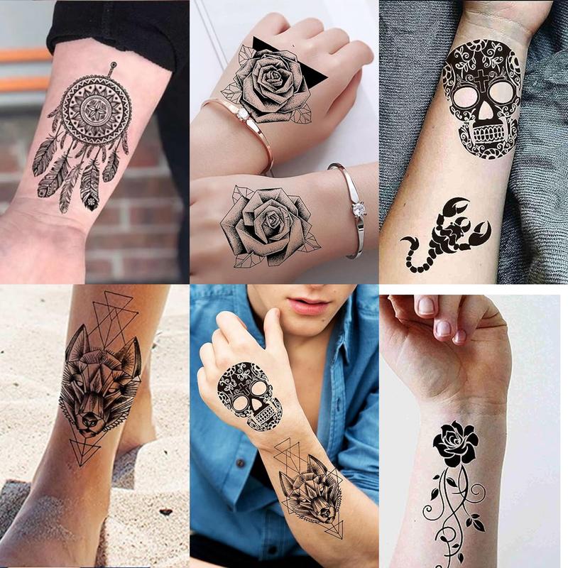 68 Sheets Waterproof Temporary Tattoos Stickers,Long Lasting Forearm Designs Animals & Flower, Wolf, Tiger, Lion, Owl, Skeleton Skull,Etc