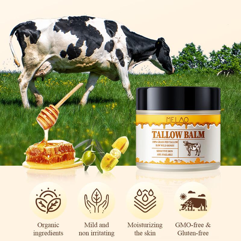 Organic Grass-Fed Beef TallowBalm with Raw Honey -Nourishing Cream forSoft, Radiant Skin - Handmade All-NaturalMoisturizer -2 oz Skincare glowy skin nourish cream