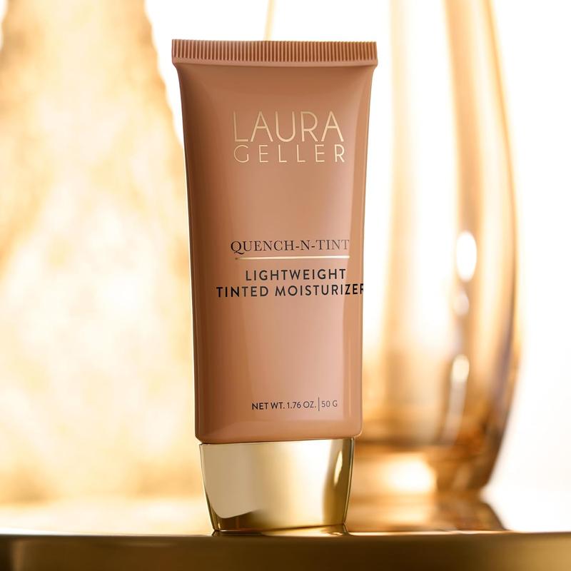 LAURA GELLER NEW YORK Quench-n-Tint Hydrating Foundation - Light Medium - Sheer to Light Buildable Coverage - Natural Glow Finish - Lightweight Formula with Hyaluronic Acid