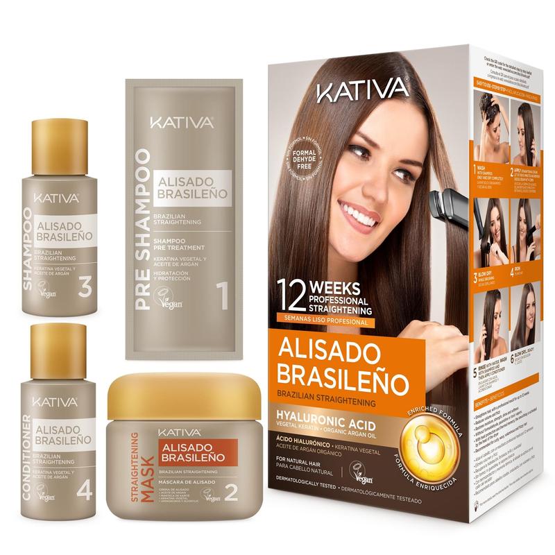 Kativa Brazilian Keratin Kit (Alisado Brasileño) – 12-Week Treatment with Organic Keratin & Argan Oil for Salon Results at Home