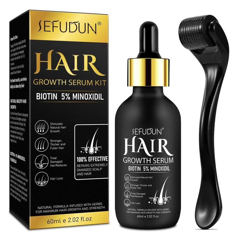 Minoxidil Hair Serum with Micro Needle Roller, 1 Count Hair Strengthening Serum, Moisturizing Hair Care Product for Men & Women