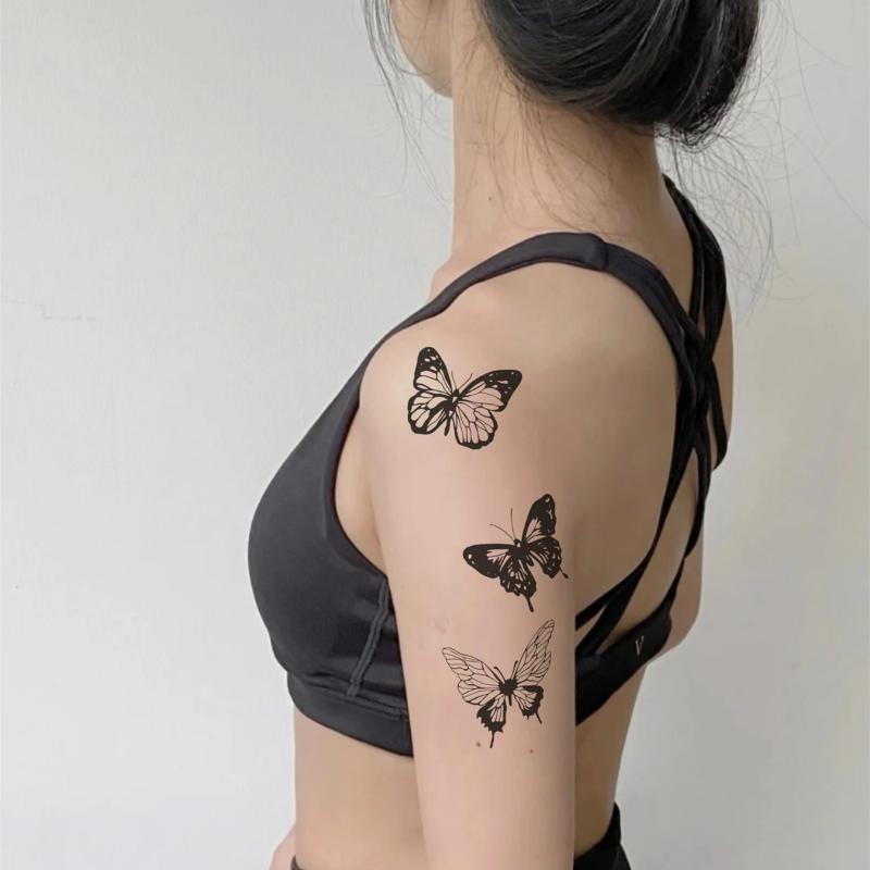 Three-Butterfly Temporary Tattoo Sticker, 1 Sheet Fake Tattoo Sticker, Body Art Tattoo Sticker For Men And Women