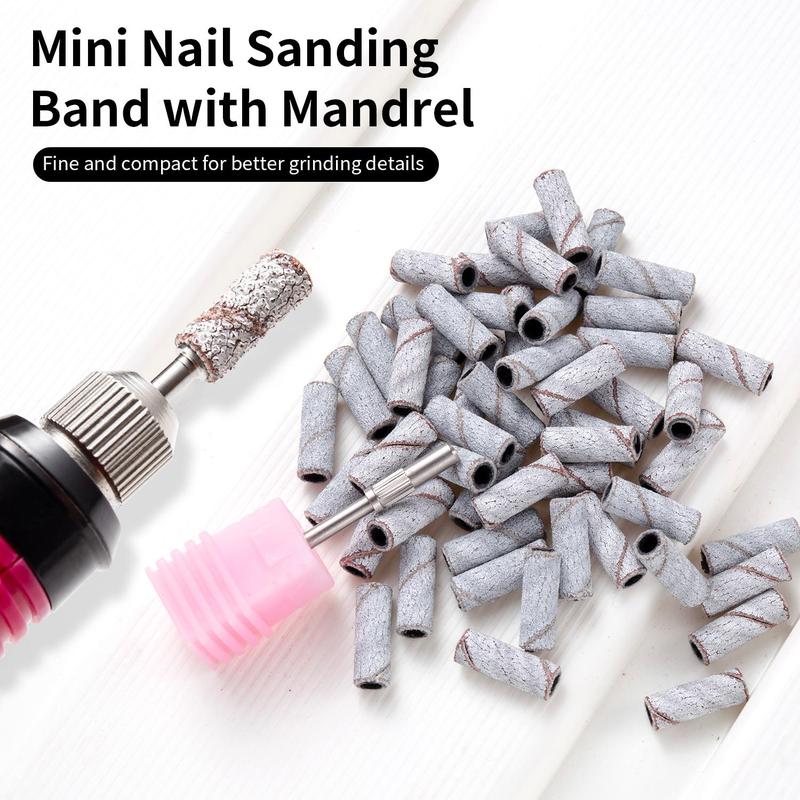 Mini Nail Sanding Bands with Mandrel, Nail Drill Bits Sand Rings, Dead Skin Nail Gel Remove Milling Cutter for Manicure