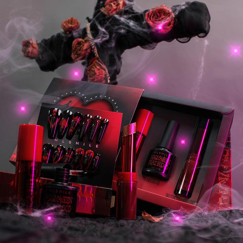 Festival Themed Cosplay Makeup Set, 1 Set Long Lasting Lip Powder & Eyeshadow & Fake Nail & Fake Blood, Cosmetic Gifts for Women & Girls