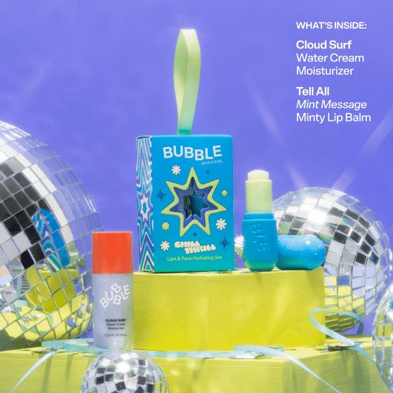 Bubble Chill Thrill Holiday Gift Set, 2-Piece Bundle with Cloud Surf Moisturizer (10ml) and Tell All Mint Message Lip Balm, Suitable for All Skin Types