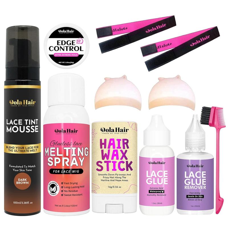 Dolahair Lace Glue Kit Lace Tint Mousse Wig Glue Kit complete set lace front kit wig installation kit wig melting kit Melting Spray for Lace Wig Melt Wig Essentials