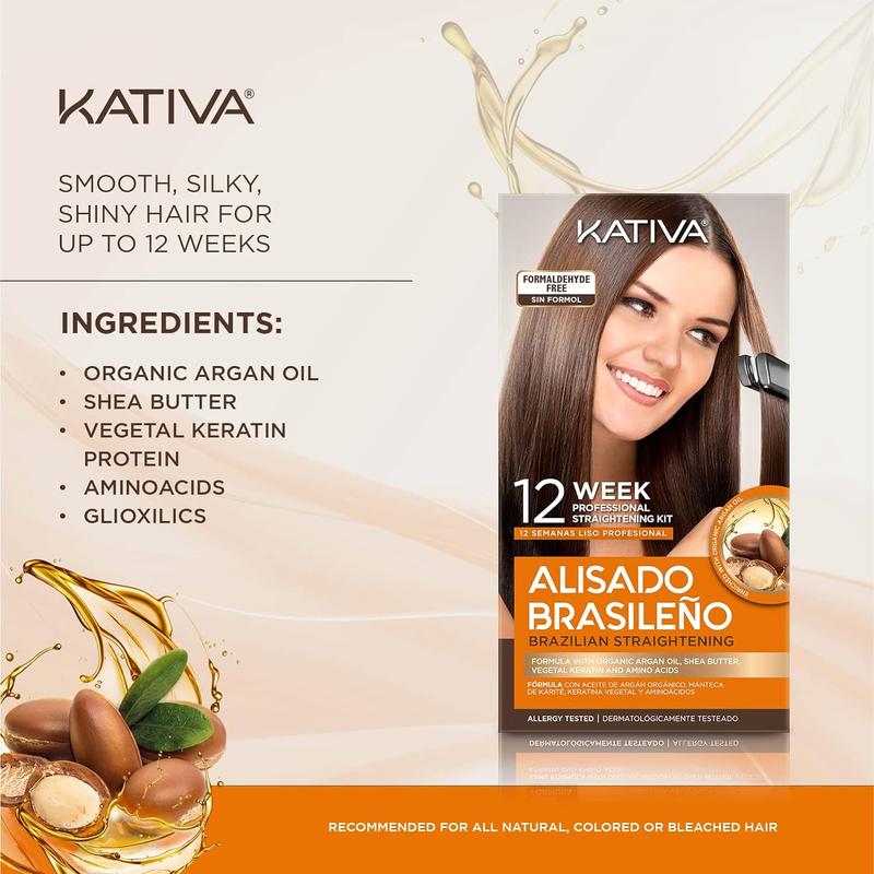 Kativa Brazilian Keratin Kit (Alisado Brasileño) – 12-Week Treatment with Organic Keratin & Argan Oil for Salon Results at Home