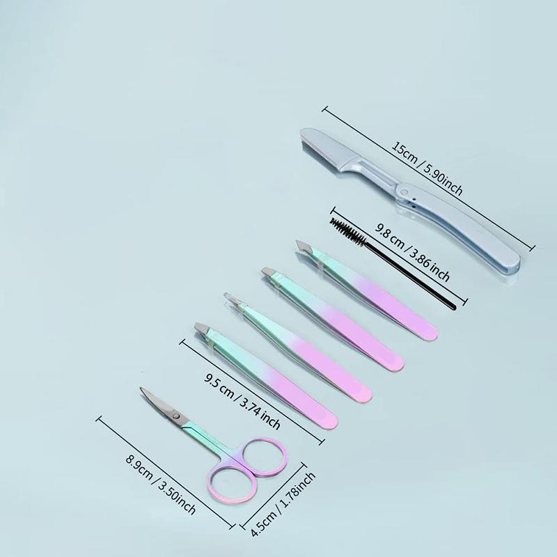 Eyebrow Tweezers Set, 7 Counts set Eyebrow Tweezers Kit with Eyelash Brush & Scissors & Scraper, Professional Makeup Tools for Women