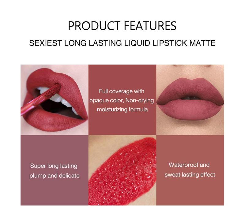 6Pcs Matte Liquid Lipstick Makeup Set, Matte liquid Long-Lasting Wear Non-Stick Cup Not Fade Waterproof Lip Gloss Gift Moisturizing Daily Cosmetic Lip Care