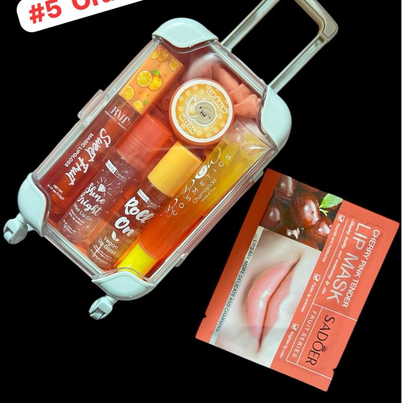 Mini Suitcase Lip Gloss Bundle (lip oil, lip gloss, lip balm + scrunchie+ hydrating lip mask)