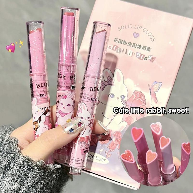 Cute Cartoon Rabbit Design Lip Gloss, 3 Counts set Juicy Glossy Lipstick, Hydrating Mirror Lip Glaze, Glossy Smoothing Lip Balm, Lip Care Kit