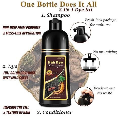 Dark Wine Red Hair Shampoo, 100% Gray Hair Coverage for Men & Women, Instant and Long-lasting Hair Color Shampoo in Minutes, 3 in 1 Pure Plant Extract Natural Hair Dye Kit for All Hair Types Haircare